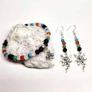 Handmade Rose Quartz Adventurine Carnelian Turquenite Beads Bracelet & Earrings